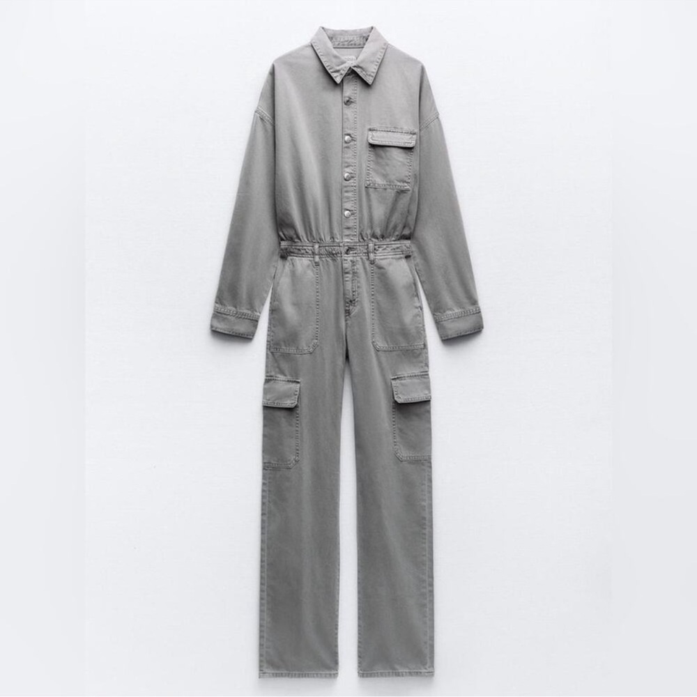 ZARA TRF WASHED EFFECT DENIM JUMPSUIT NWT - Picture 2 of 7